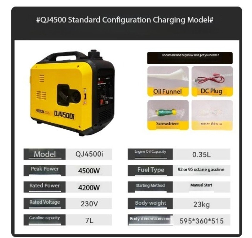 Gasoline Generator Silent 4500-watt New Energy Charging 16A Fast Charging