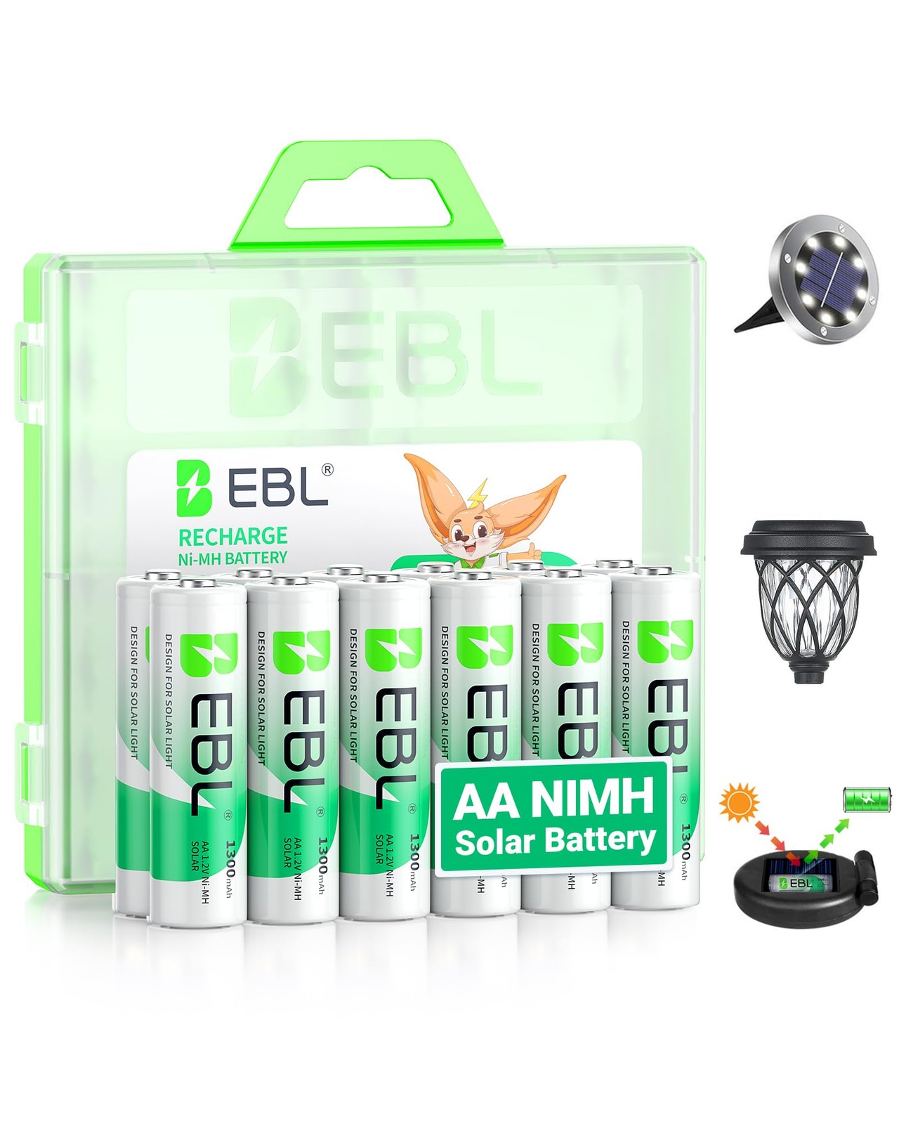 EBL Solar AA Battery Rechargeable Batteries for Outdoor 12 Count