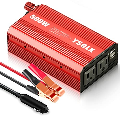 Power Inverter 12V to 110V for Vehicles with Dual Fast Charging 24W USB 500W