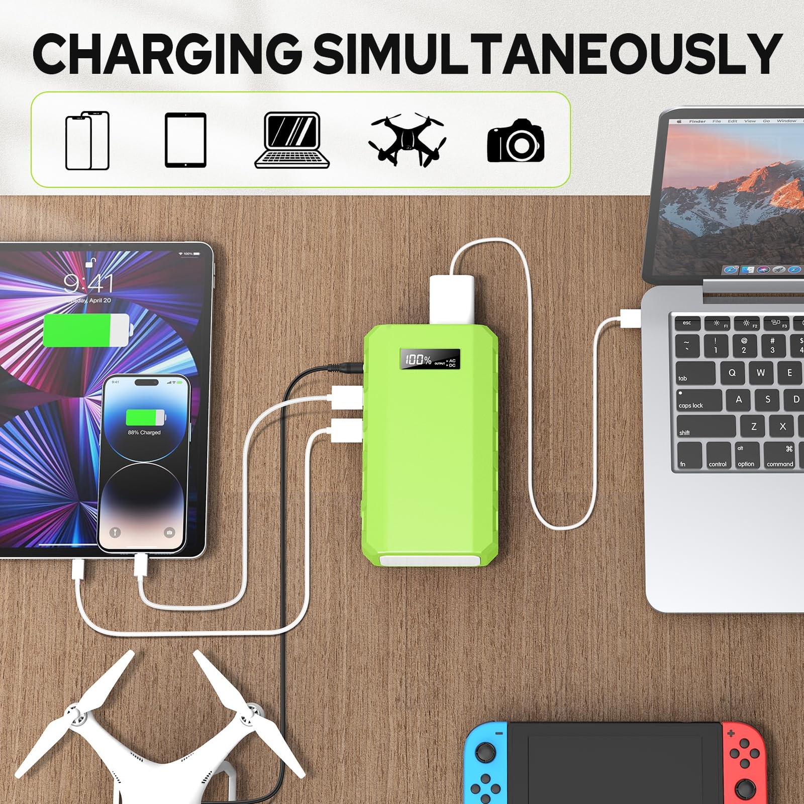 powkey Portable Power Station with AC Outlet, 65W/110V Green, A-Green