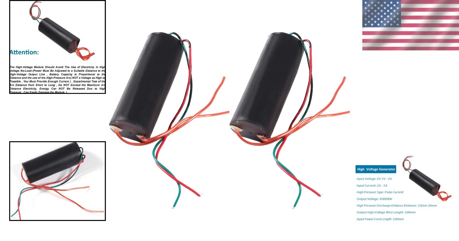 2pcs High Voltage Generator – DC 3V-6V to 400kV Power Module for Experiments