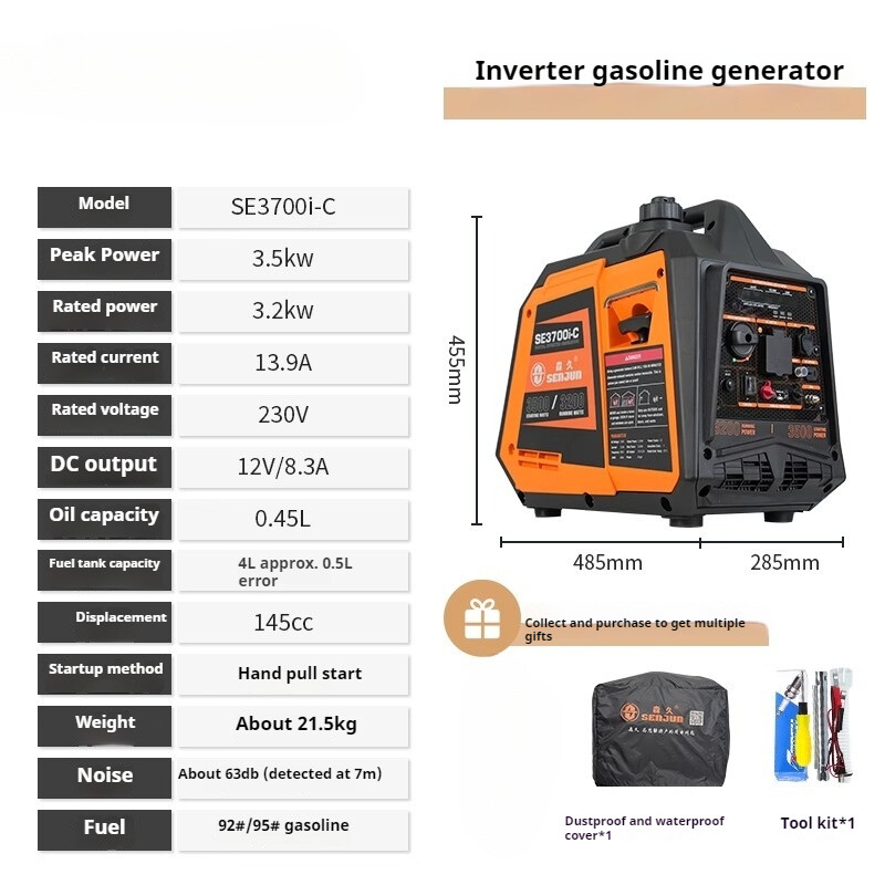 Silent Inverter Generator Set 220V Gasoline Home Outdoor Stall Camping Portable