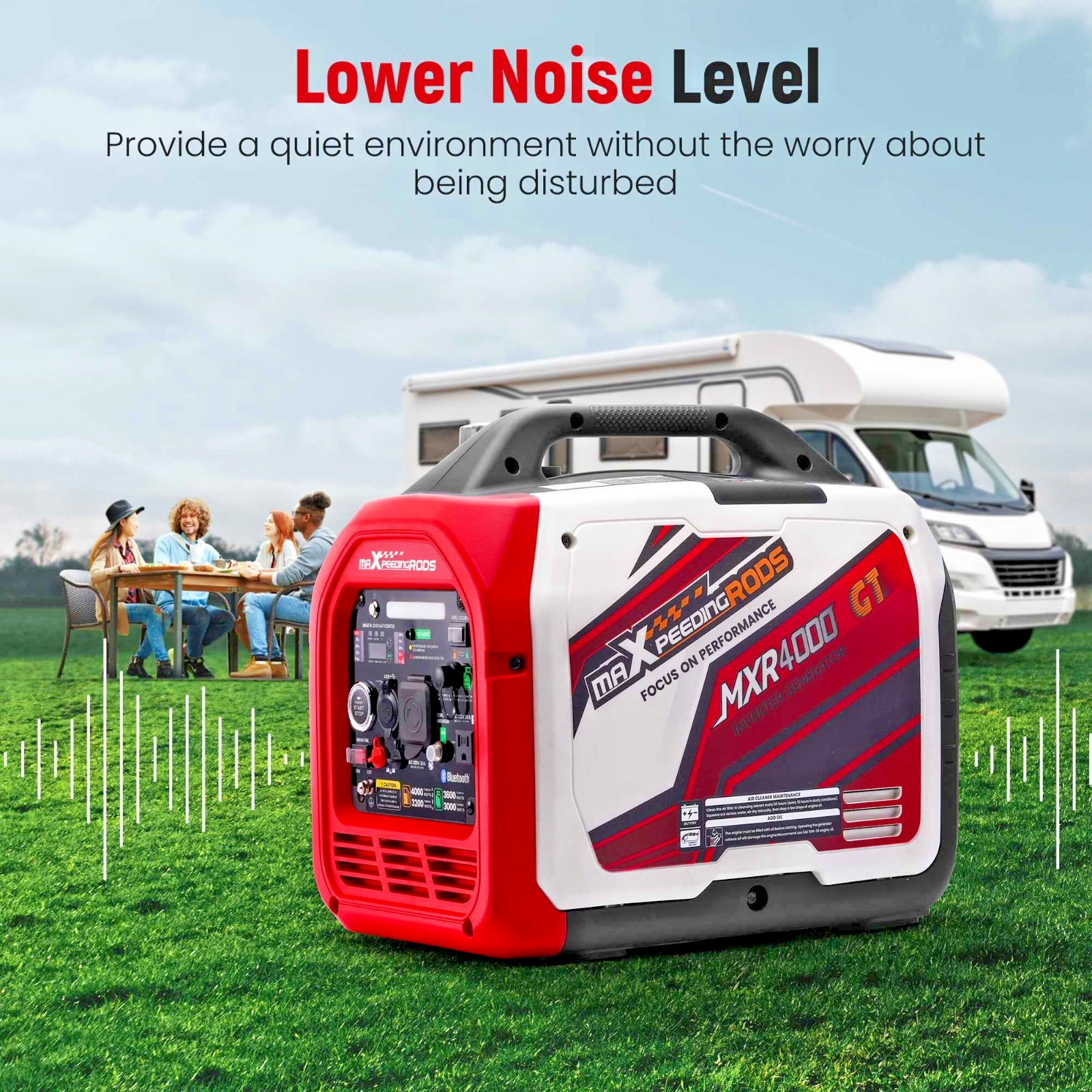 MXR Generator 4000 Watt Dual Fuel Inverter Gas Propane Bluetooth App RV Power