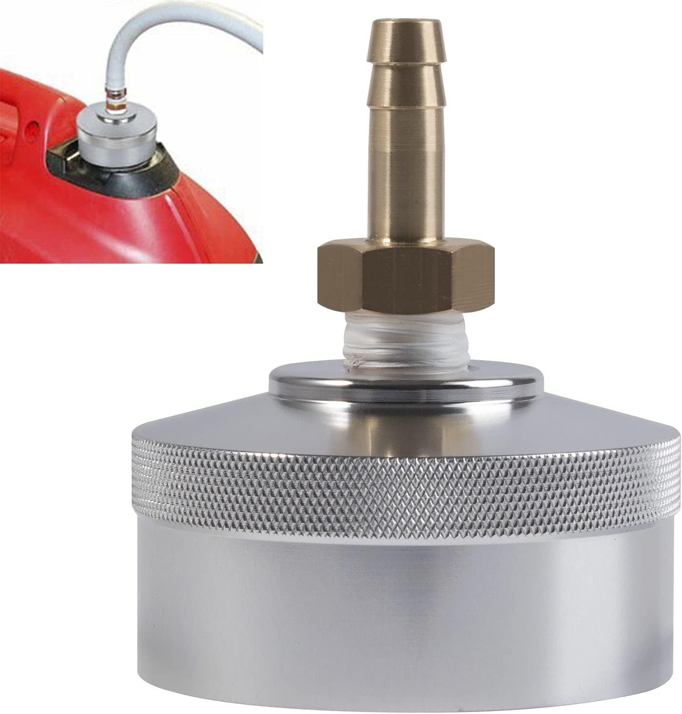 Silver/Red Extended Run Gas Cap with Brass Hose Fitting for Honda Generator