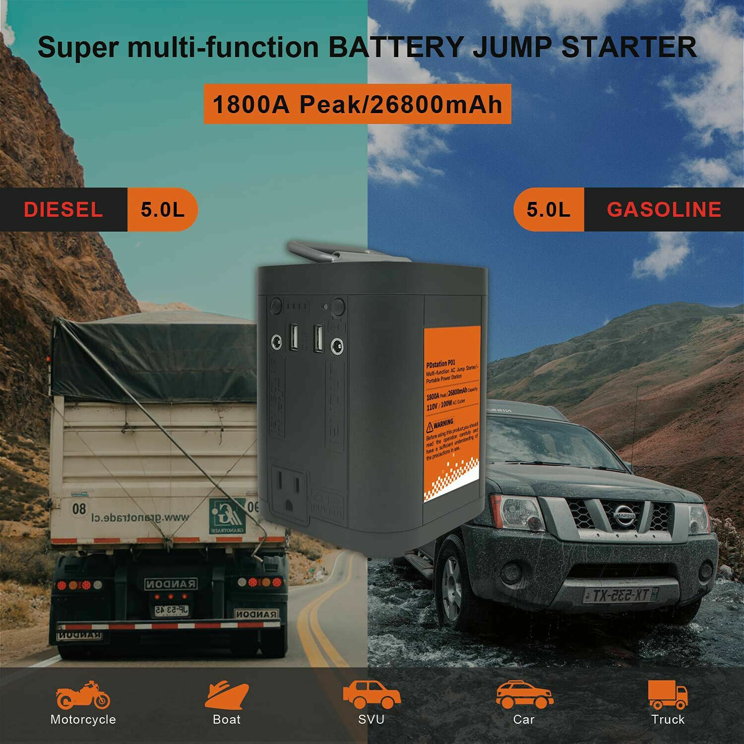 Portable Power Station 110V 100Wh 26800Ah Multi-Function Battery Jump Starter