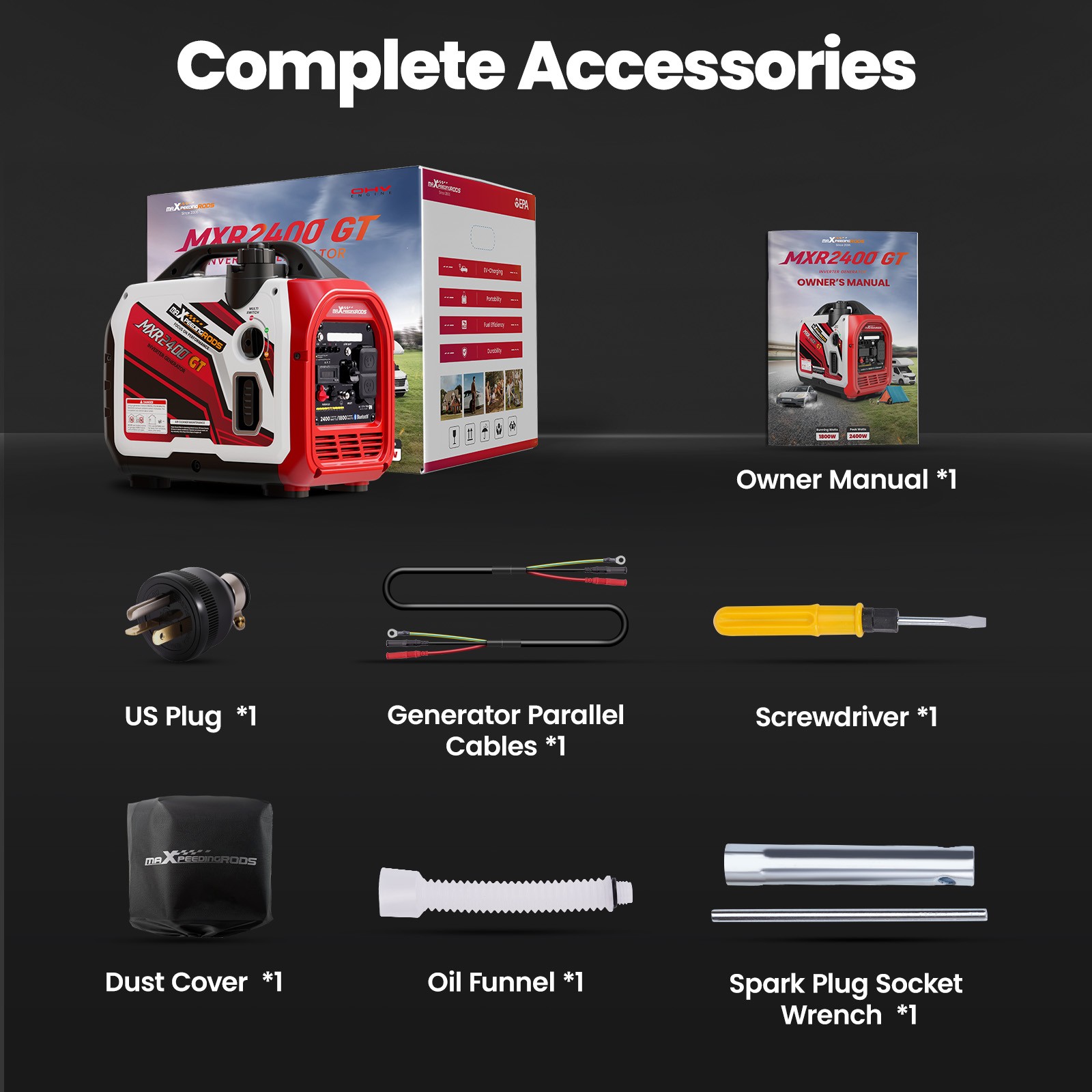 Lightweight Inverter Generator 2400W with App Monitor Eco Mode Quiet 58dB