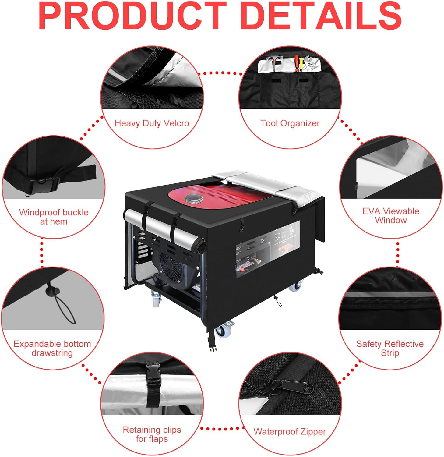 Generator Covers While Running, 32”L×24”W×24”H, Waterproof, Black | 600D Oxfo