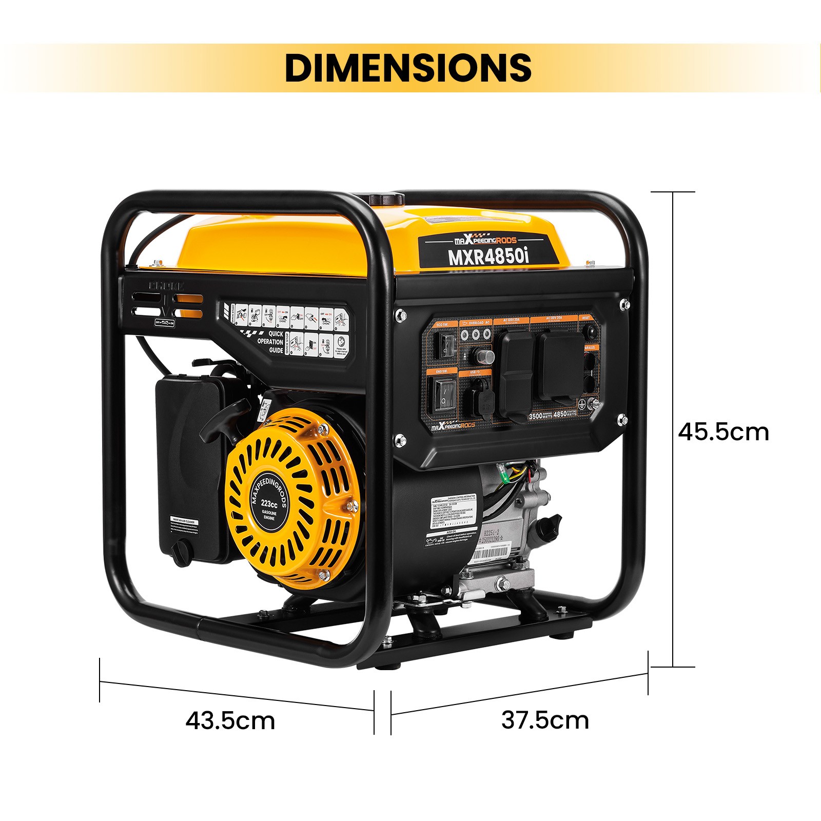 Portable Inverter Generator 3500W Quiet 72dB ECO Mode 7.5L Tank Capacity