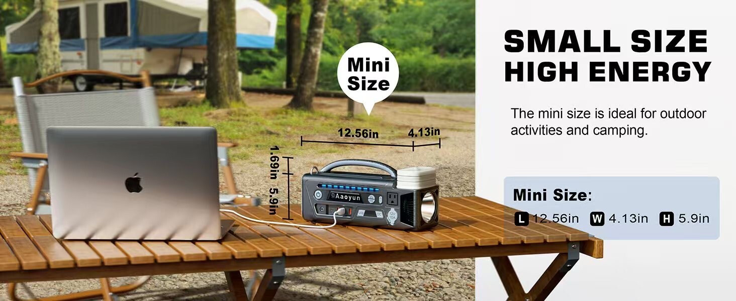 Portable Power Station 300W, 296Wh Battery, Type-C, Flashlight, Solar Charging