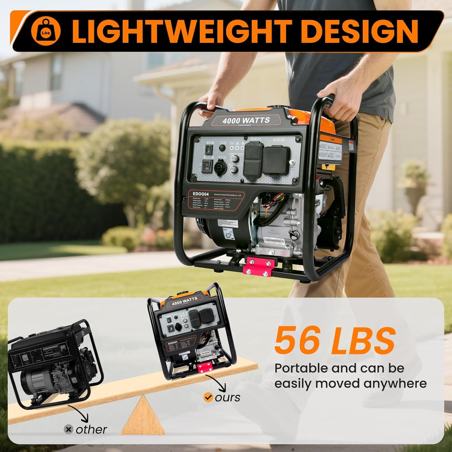 Gas Power Generator Portable 4000W 4Stroke 208cc Engine Emergency Power Supply