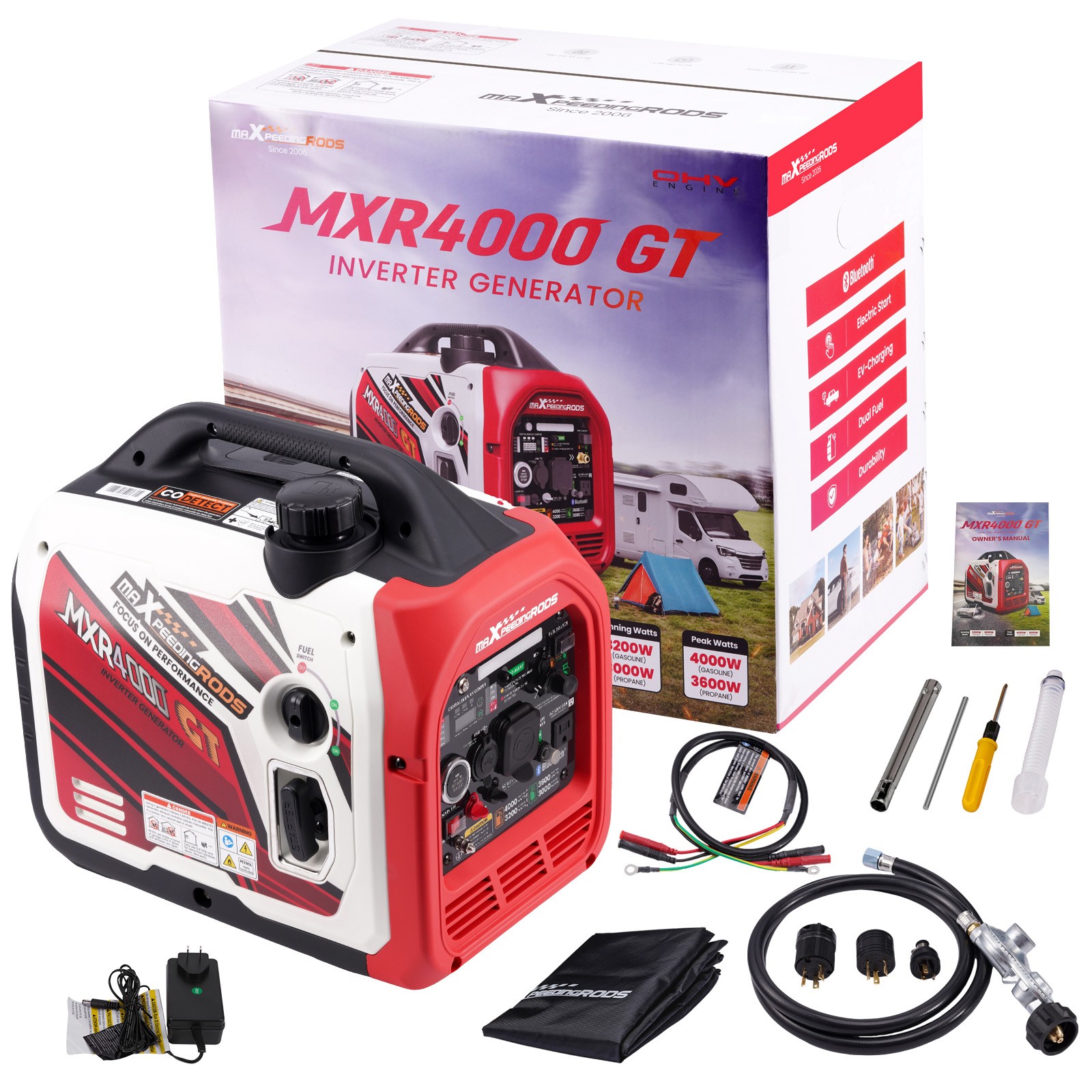 4KW Portable Dual Fuel Generator Inverter LPG/Gas Bluetooth E-Start 58dB