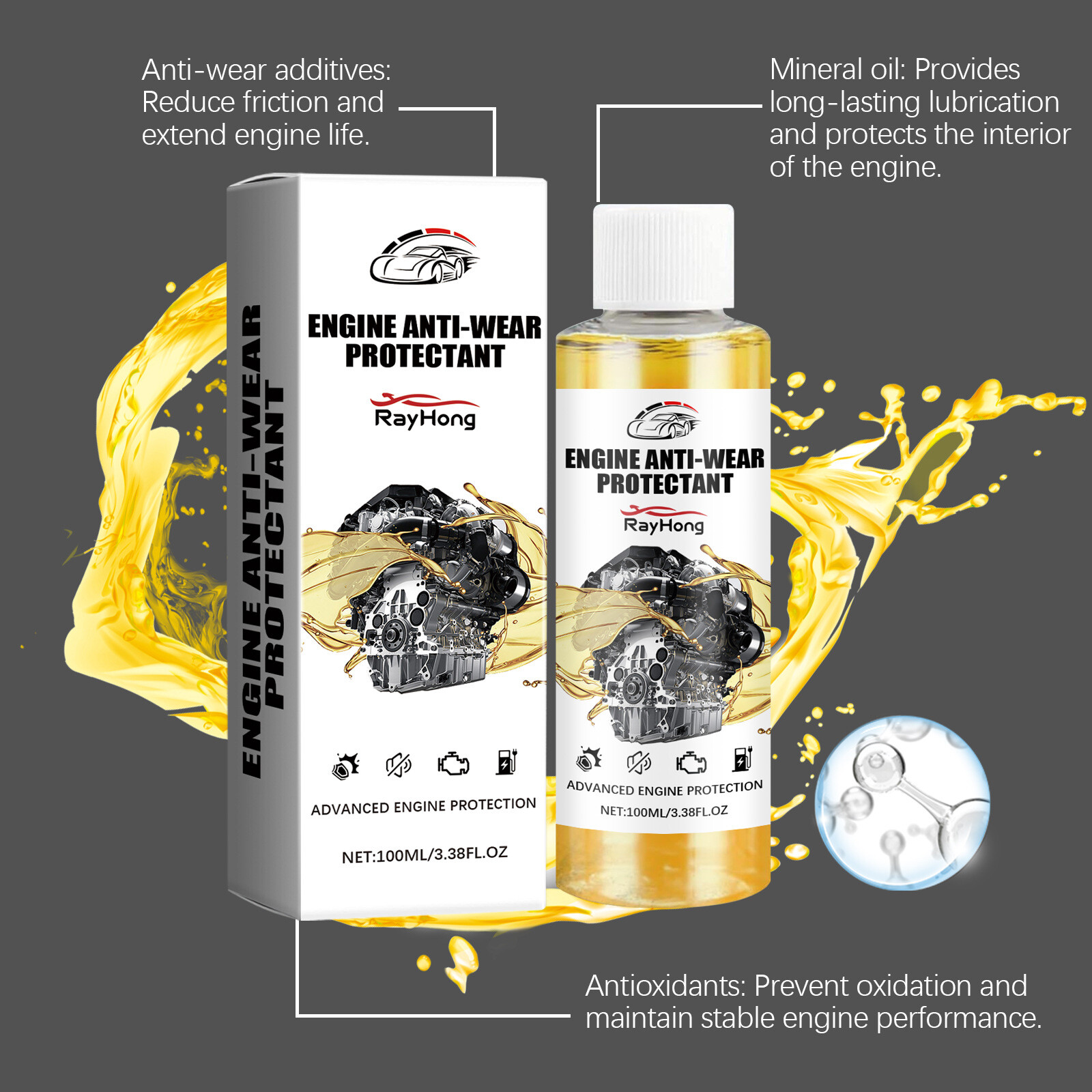 2Pcs Anti-Wear Engine Treatment Oil Additive Highly Effective Engine Protectant