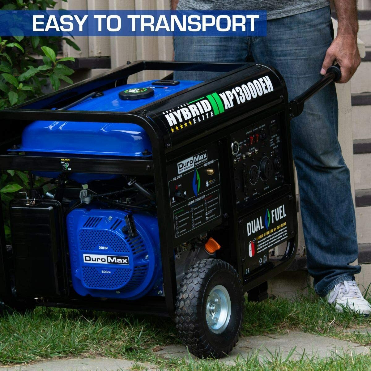 DuroMax 13,000-W Portable Hybrid Dual Fuel Powered Generator with Electric Start