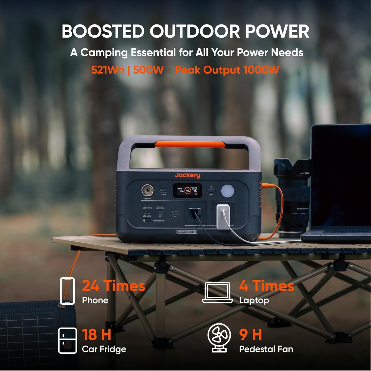 Jackery Explorer 500 Black 518Wh Lightweight Portable Home Backup Power Station