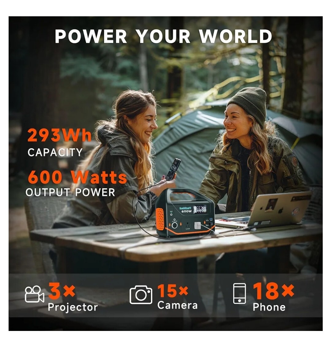 Portable Power Station 600W 293Wh Quiet Generator Battery Power Bailibatt DW601S
