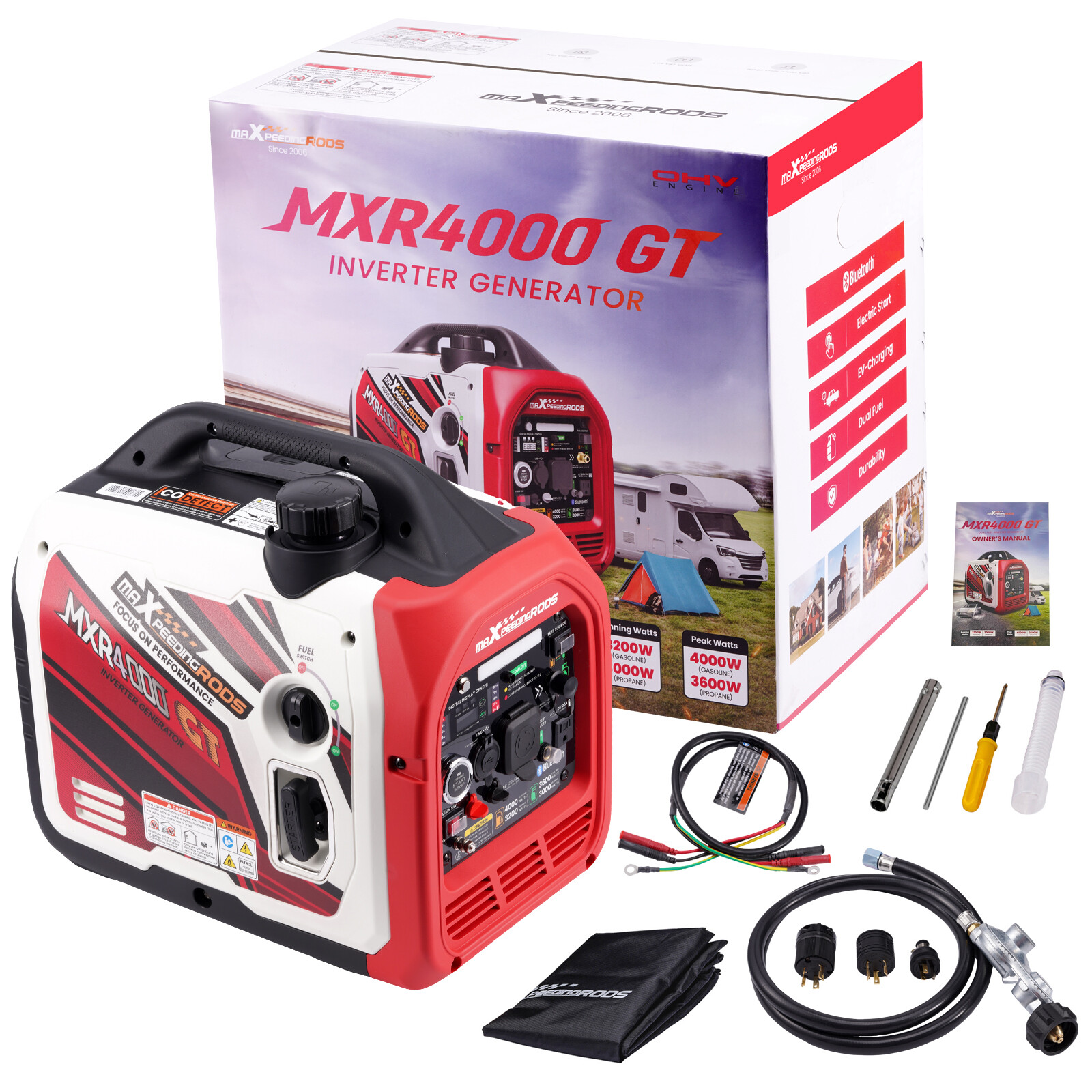 4KW Gas / LPG Portable 23kg Generator Inverter Bluetooth E-start Super Quiet