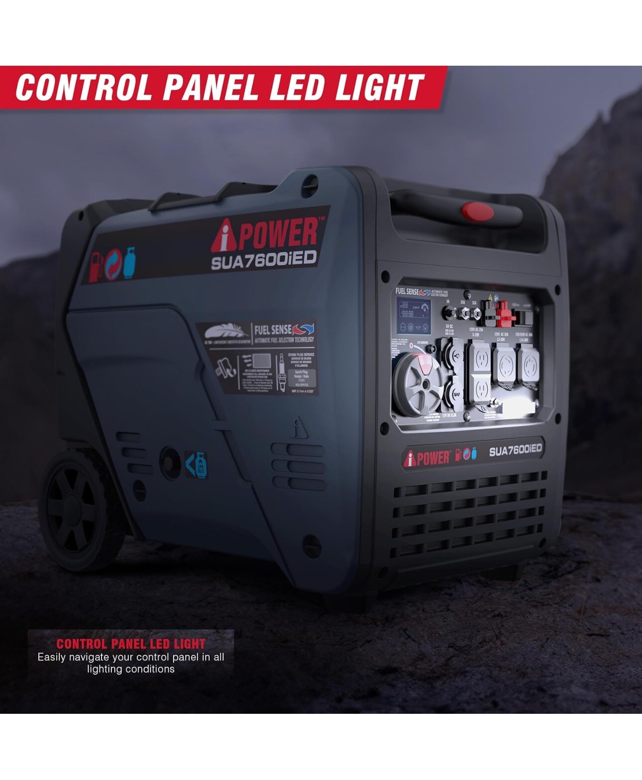 APower 7,600W Portable Dual Fuel Inverter Generator, Electric Start, CO Sensor