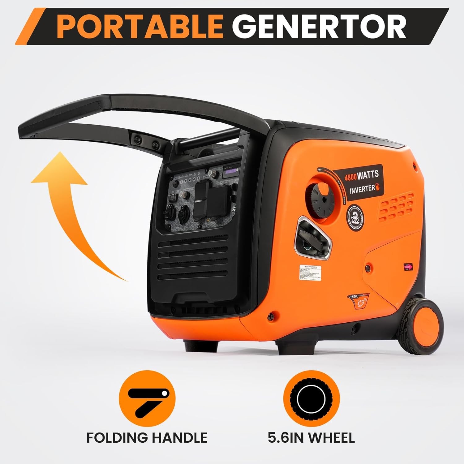 Efurden Inverter Generator Gas 4800W 223cc Engine 10H Runtime CO Detect Outdoor