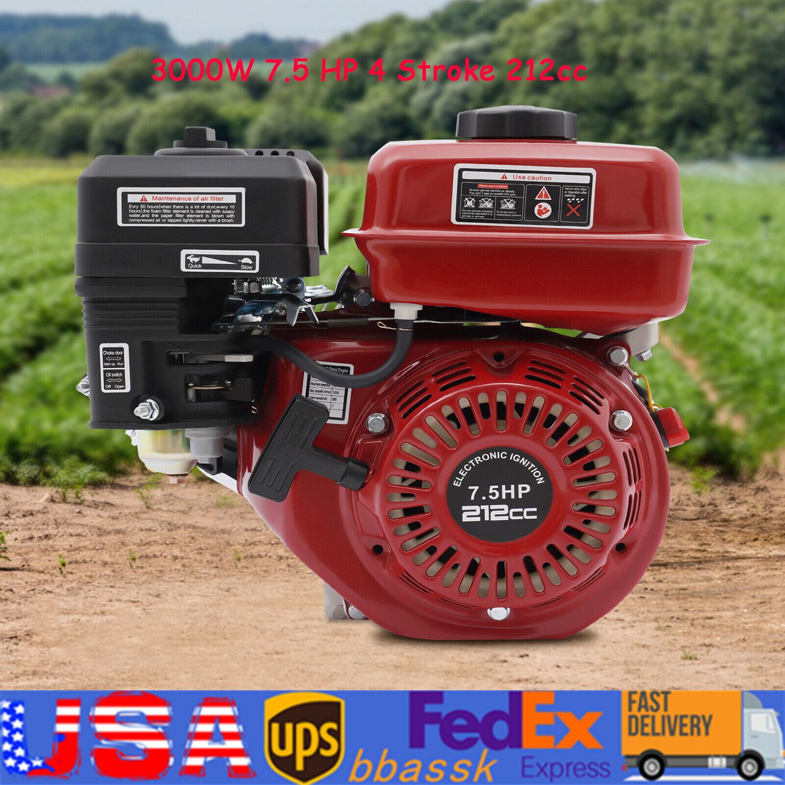 3000w Gas Powered Engine, 7.5 Hp Motor 4 Stroke Gas Powered Portable Engine