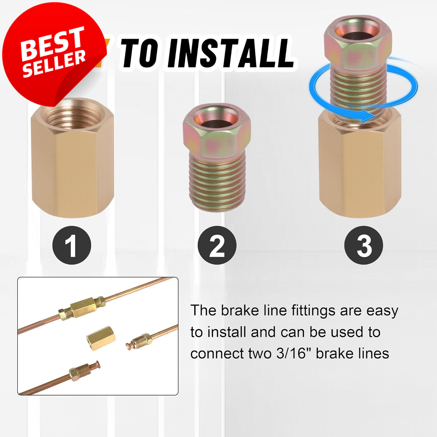 100Pc 3/16 & 1/4 Brake Line Fittings SAE Thread Nuts Unions Kit – US