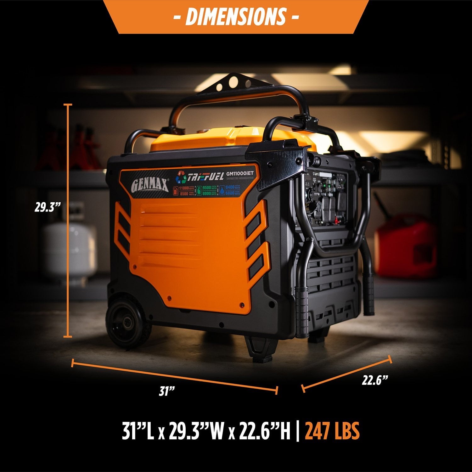 Genmax 11000-W Portable TRI Fuel Gas Inverter Generator Remote Start CO Sensor™