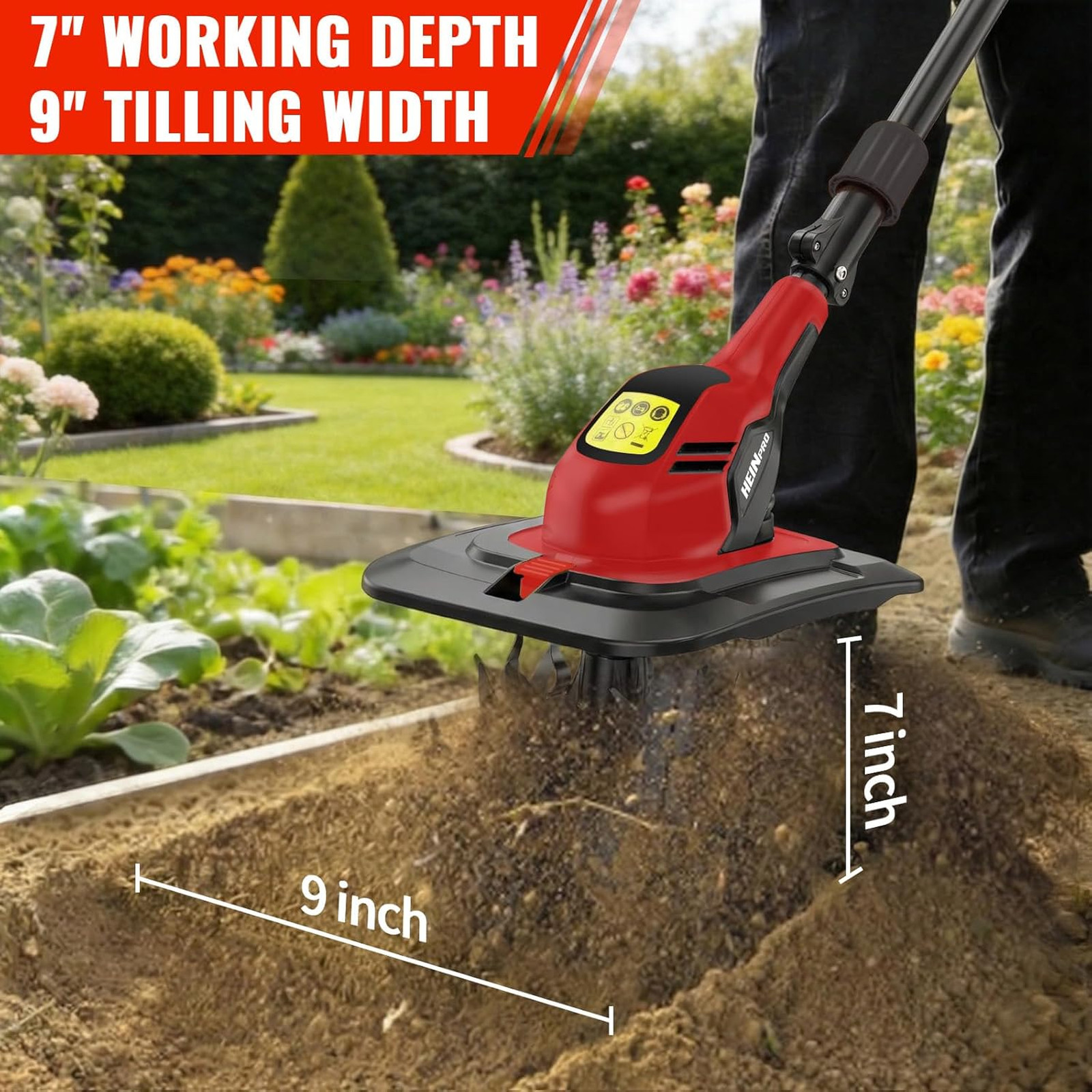 Cordless Garden Tiller Cultivator Compatible with M18 Battery 9 Inch Width 7