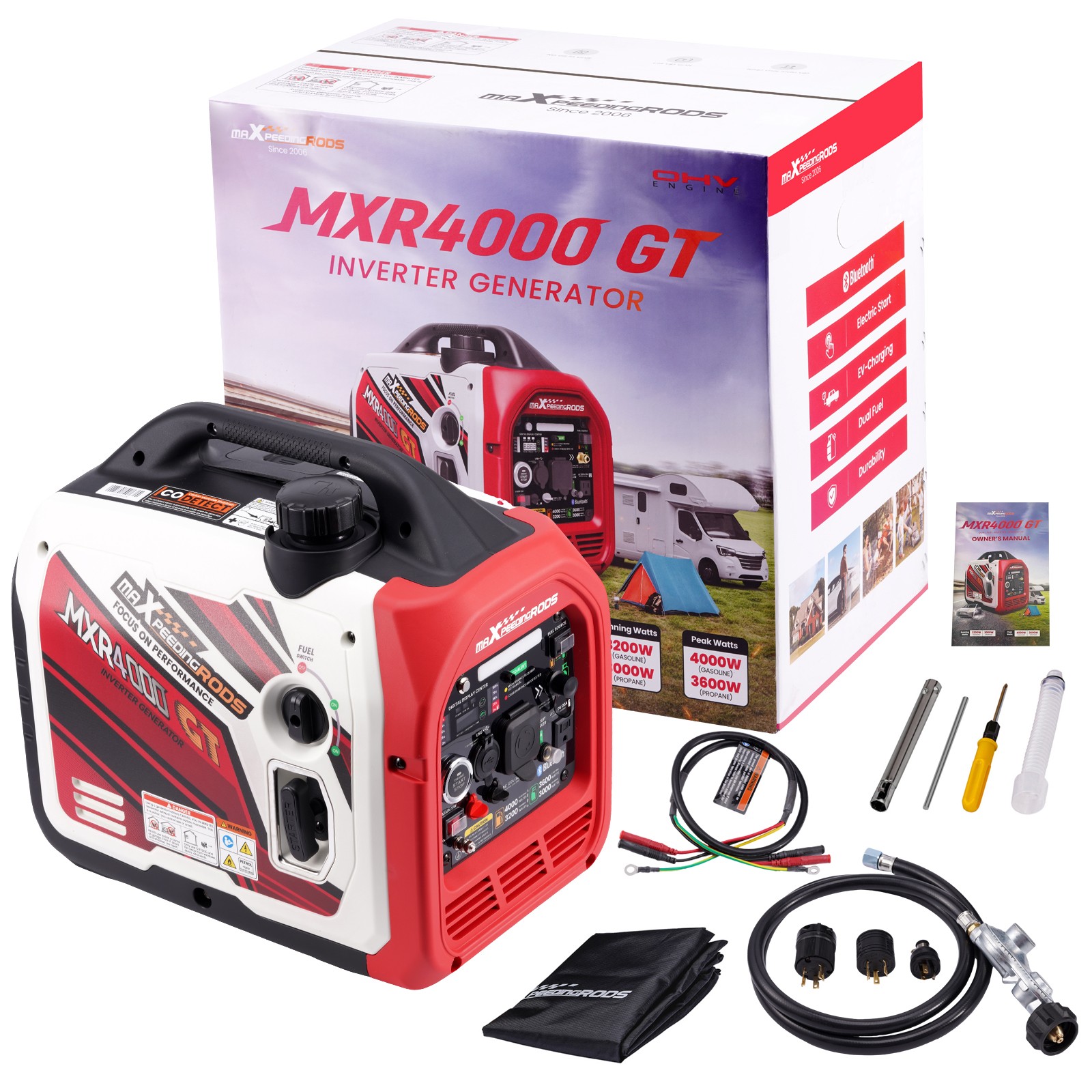 4000W Gas / LPG Portable Generator Inverter 23kg Bluetooth E-start EV-Charge