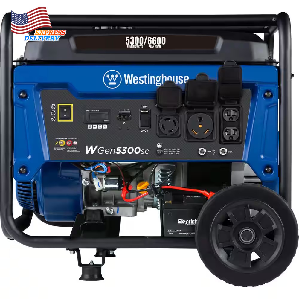 6600/5300-Watt Gas Powered Portable Generator w/Electric Start 120/240V Outlet