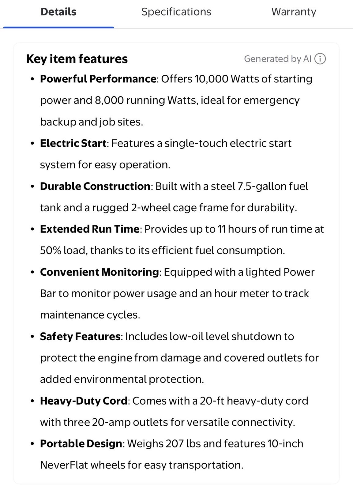 Generac GP8000E COsense Portable Generator Electric Start PowerRush Technology