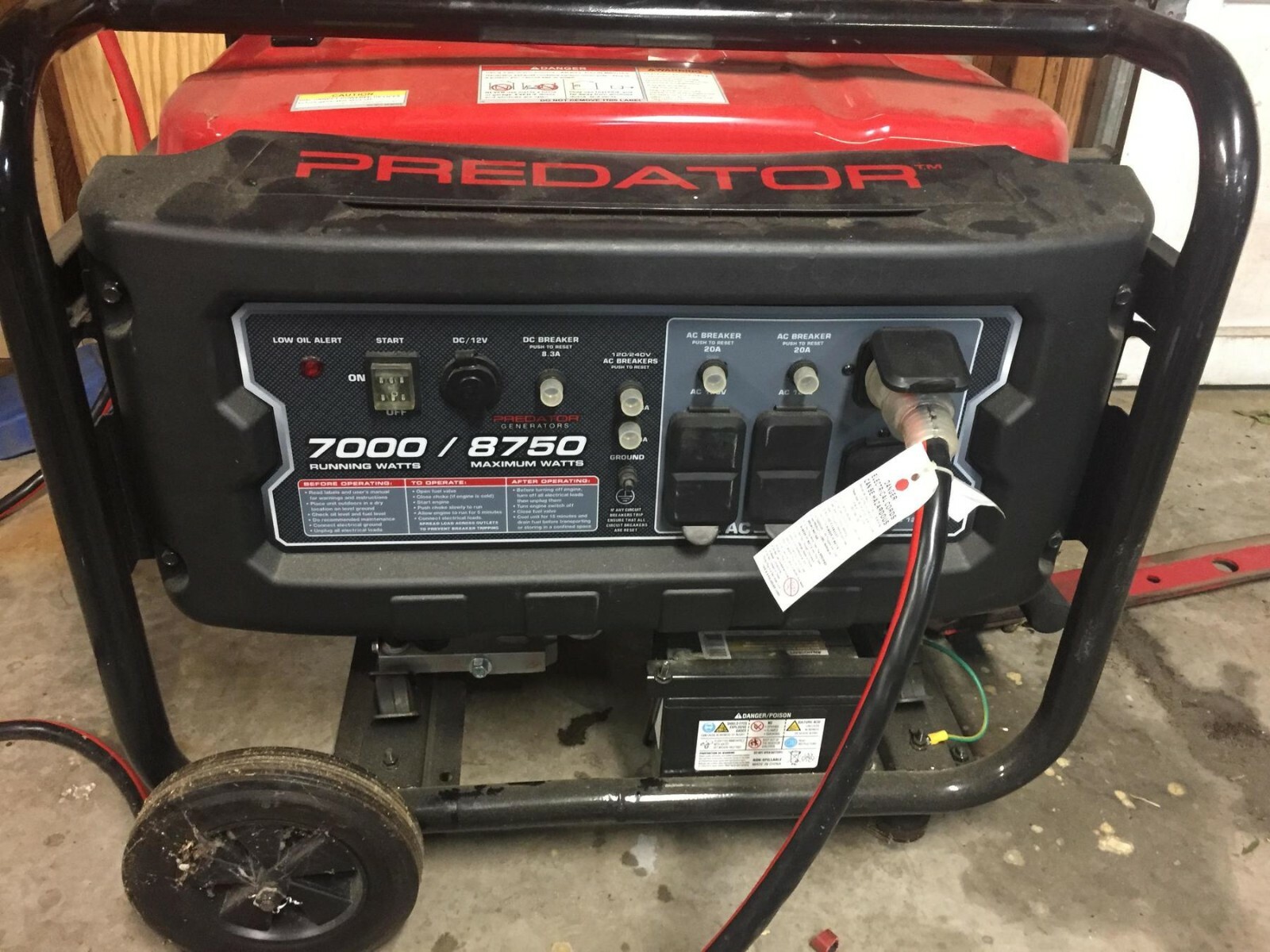 GENERATOR 8750 WATT 1/2 YR REPLMNT PLAN ELEC STRT Portable 50 FT 220 CORD-BATT !
