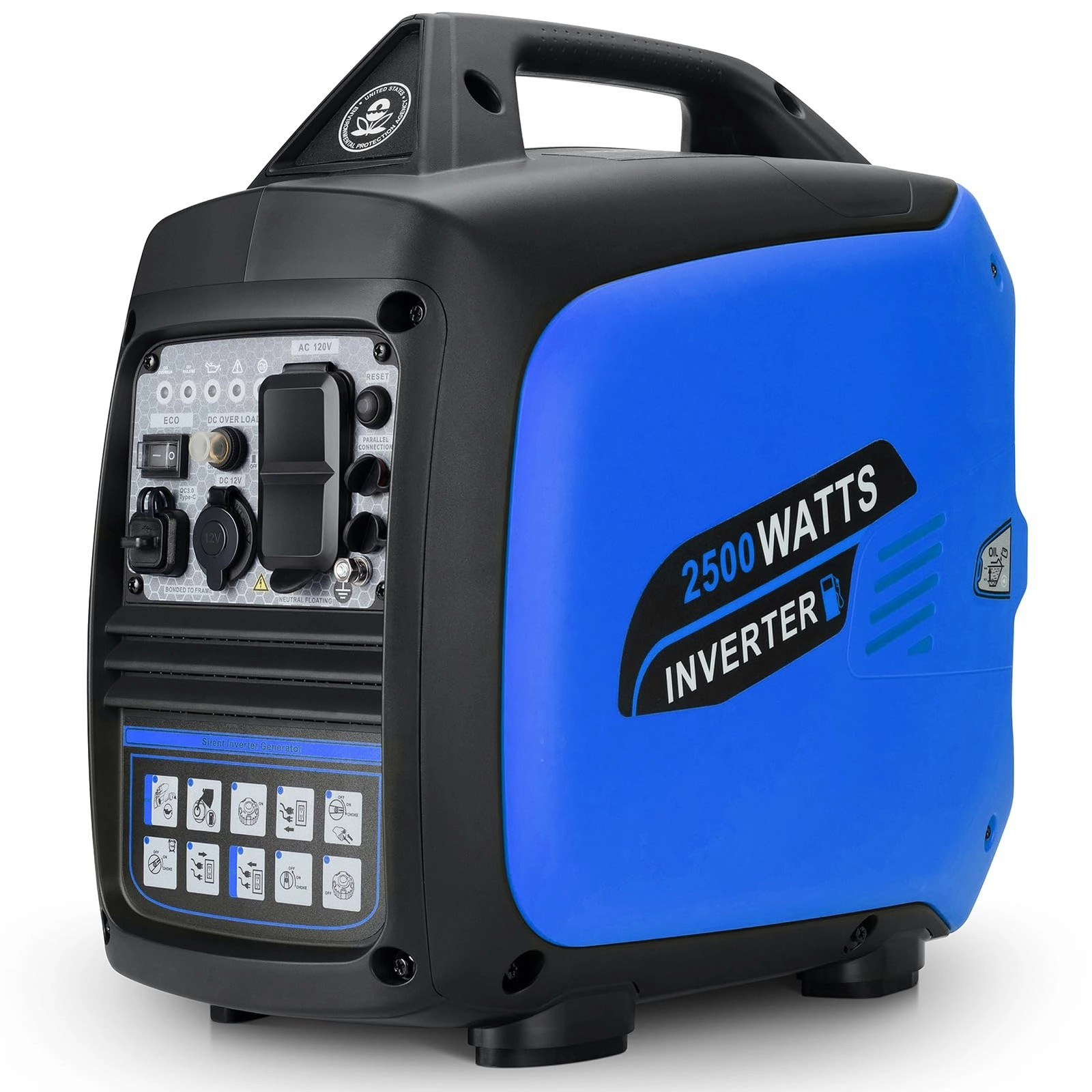 Inverter Generator Gas Powered 2500W Portable Home Outdoor Camping Power Supply
