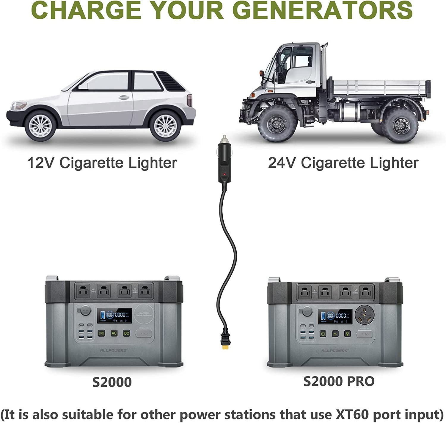 ALLPOWERS 1.5 Meter 14AWG Car Cigarette Lighter to XT60 Solar Charging Power