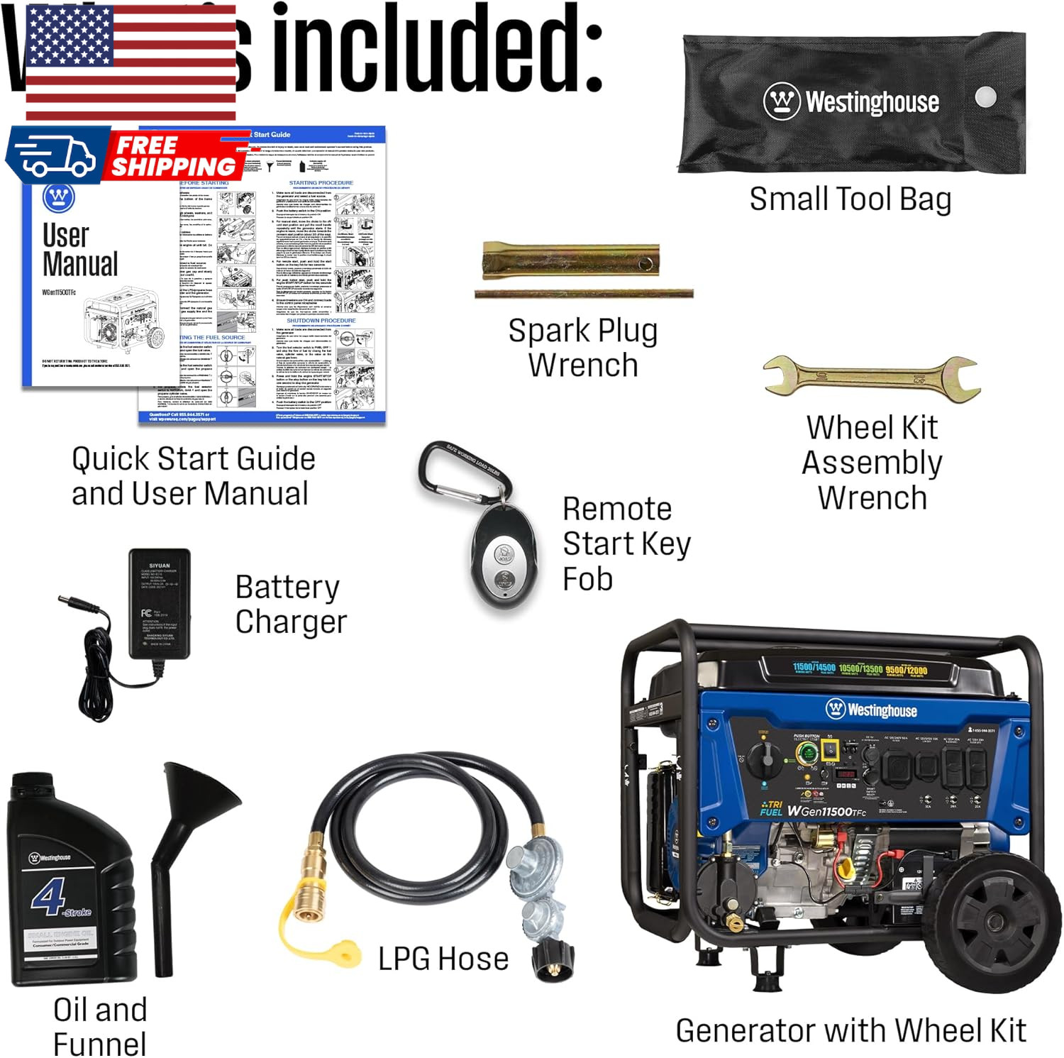 14500 Peak Watt Tri-Fuel Home Backup Portable Generator Remote Electric Start