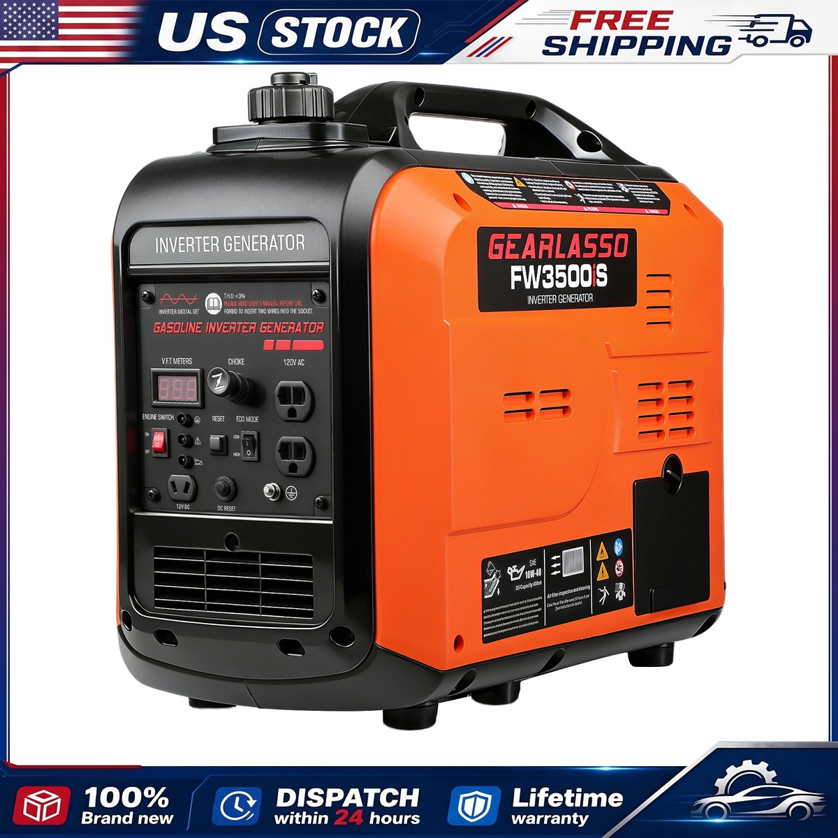 5000W Portable Inverter Generator Gas Powered Quiet for Home Backup CO Sensor