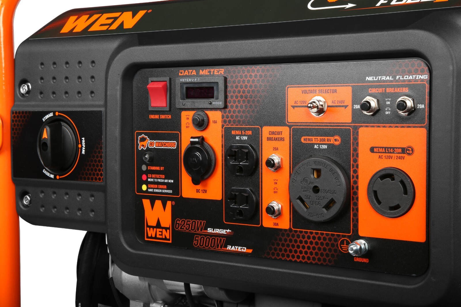 WEN DF623X 6250W 120/240V Dual Fuel Electric Start Portable Generator/CO Sensor