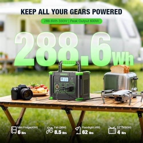 330W Portable Power Station 288.6Wh Solar Generator with USBC PD 60W, Green