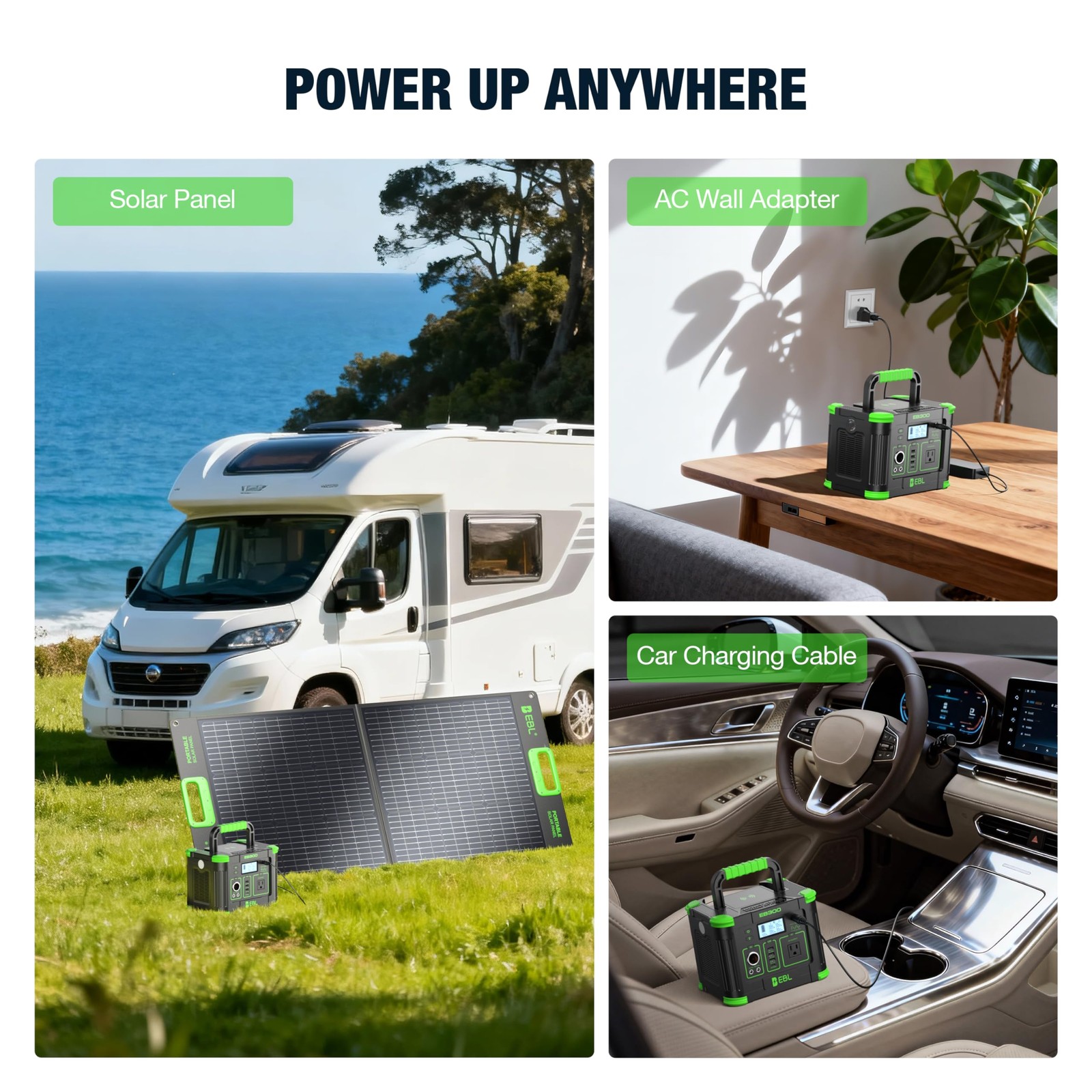 EBL Portable Power Station 288.6Wh 330W Solar Generator Pure Sine 300W, Green