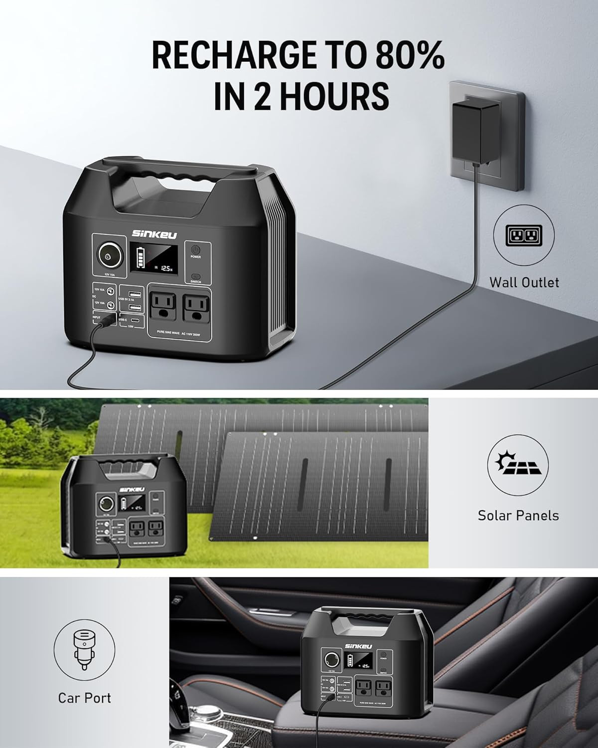 Portable Power Station 80000Mah, 256Wh Lifepo4 (LFP) Battery, 110V AC/DC 65W/US
