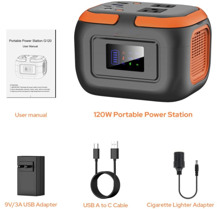 Estación portátil 120W 97.6Wh con salida AC para camping y emergencia, Nuevo