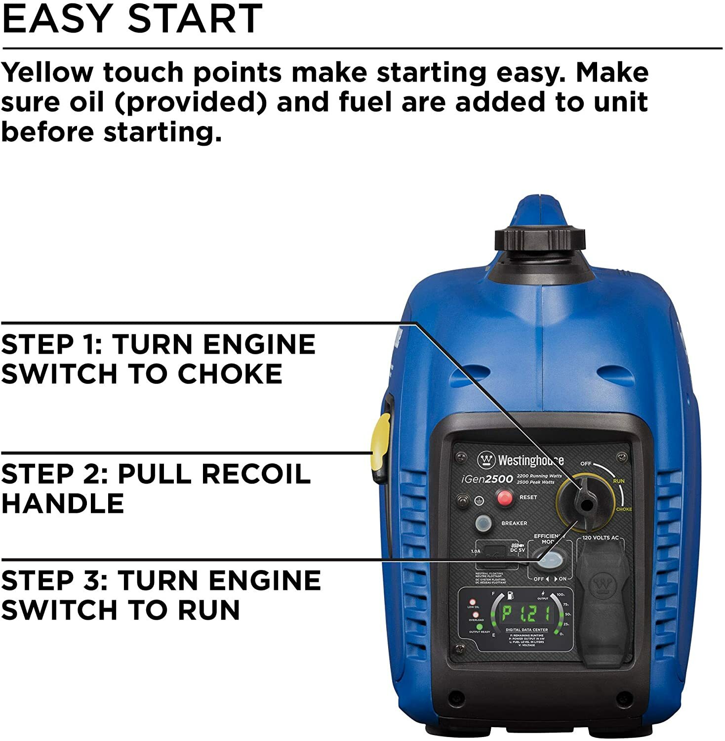 Westinghouse 2,800-W Super Quiet Portable Gas Powered Inverter Generator Home RV