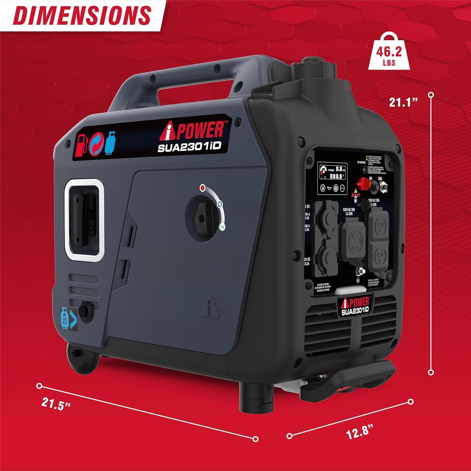 A-iPower SUA2301iD Dual Fuel Inverter Generator