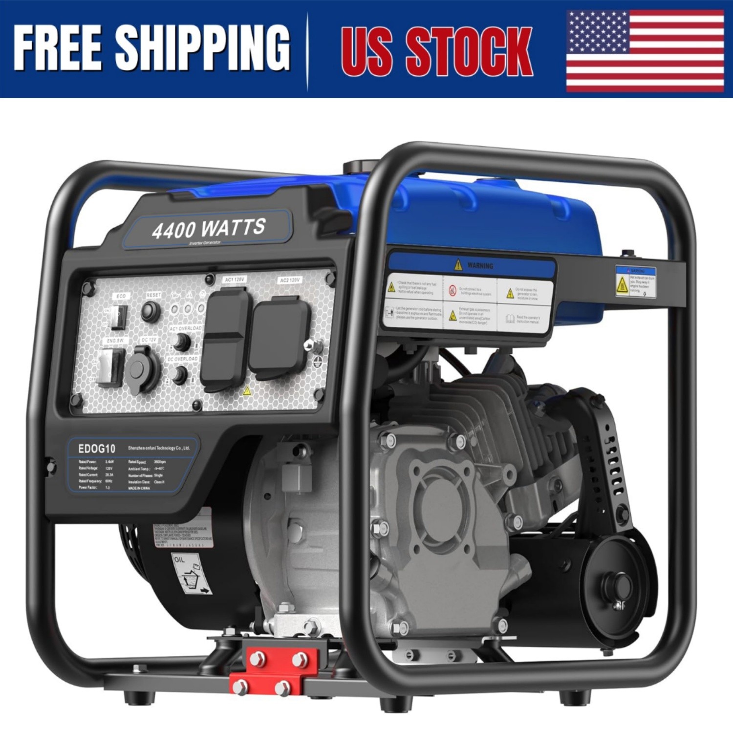 Upgraded 4400W Inverter Generator Gasoline, 223cc OHV Engine, 120V Output NEW