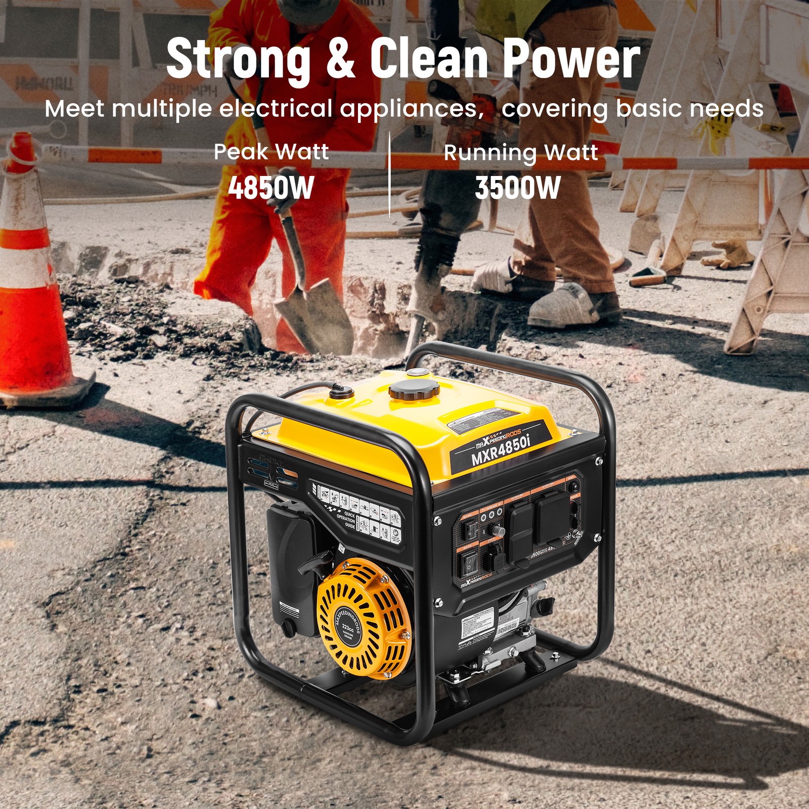 Portable Inverter Generator 3500W Quiet 72dB ECO Mode 7.5L Tank Capacity