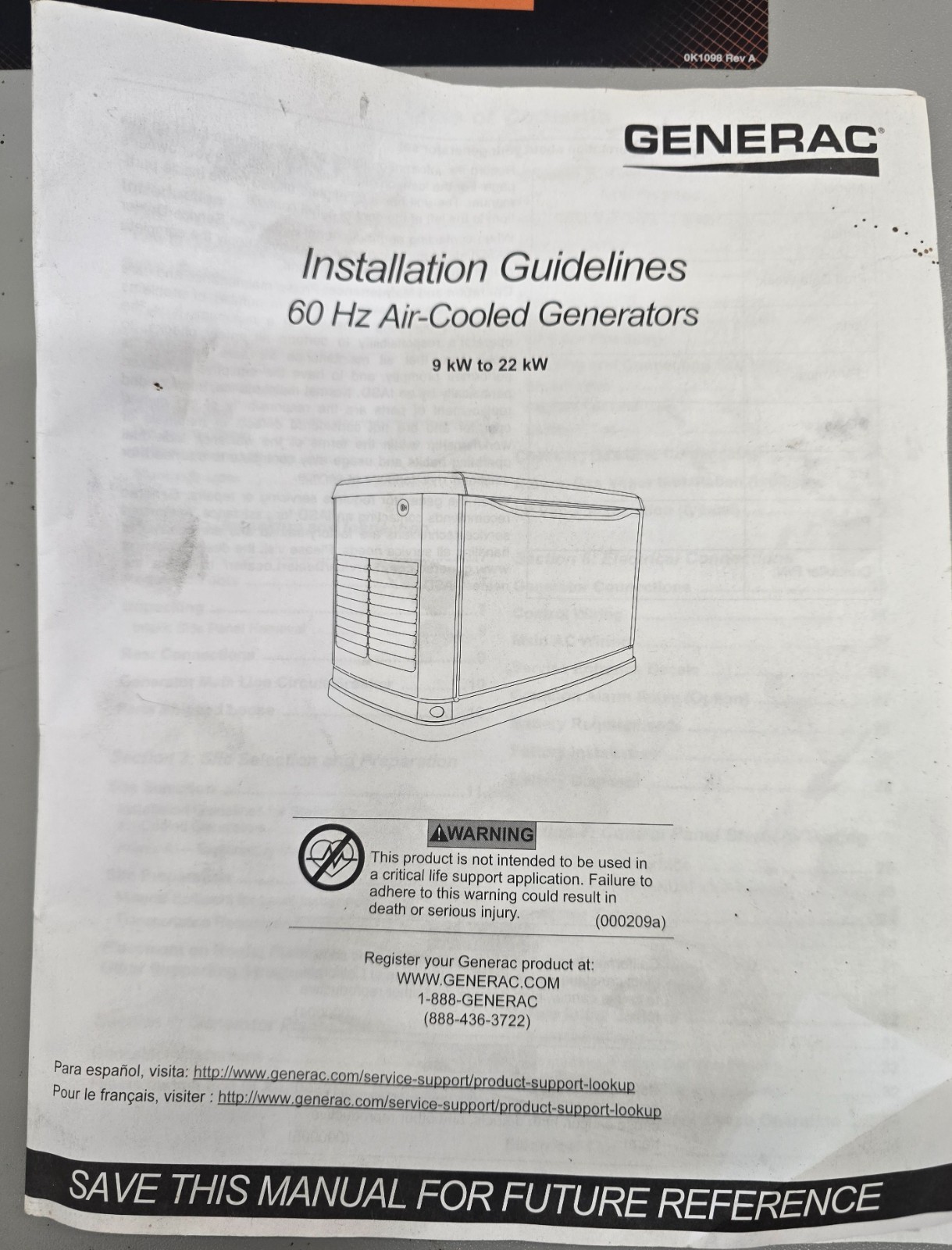 Generac Guardian 9kW Standby Generator, LP/NG, 240V, Air-Cooled, Model 7029