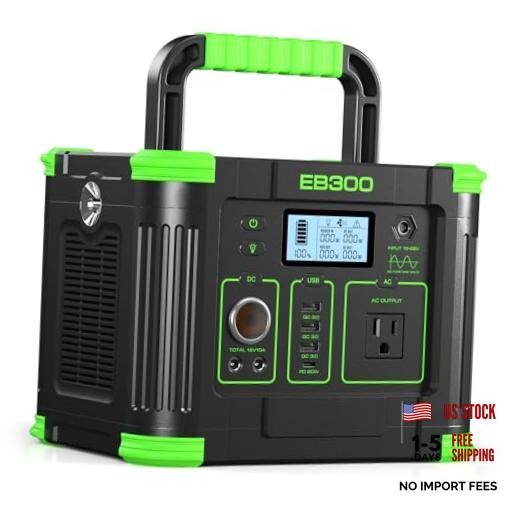 Portable Power Station 330W 288.6Wh Solar Generator with 60W USB-C PD green