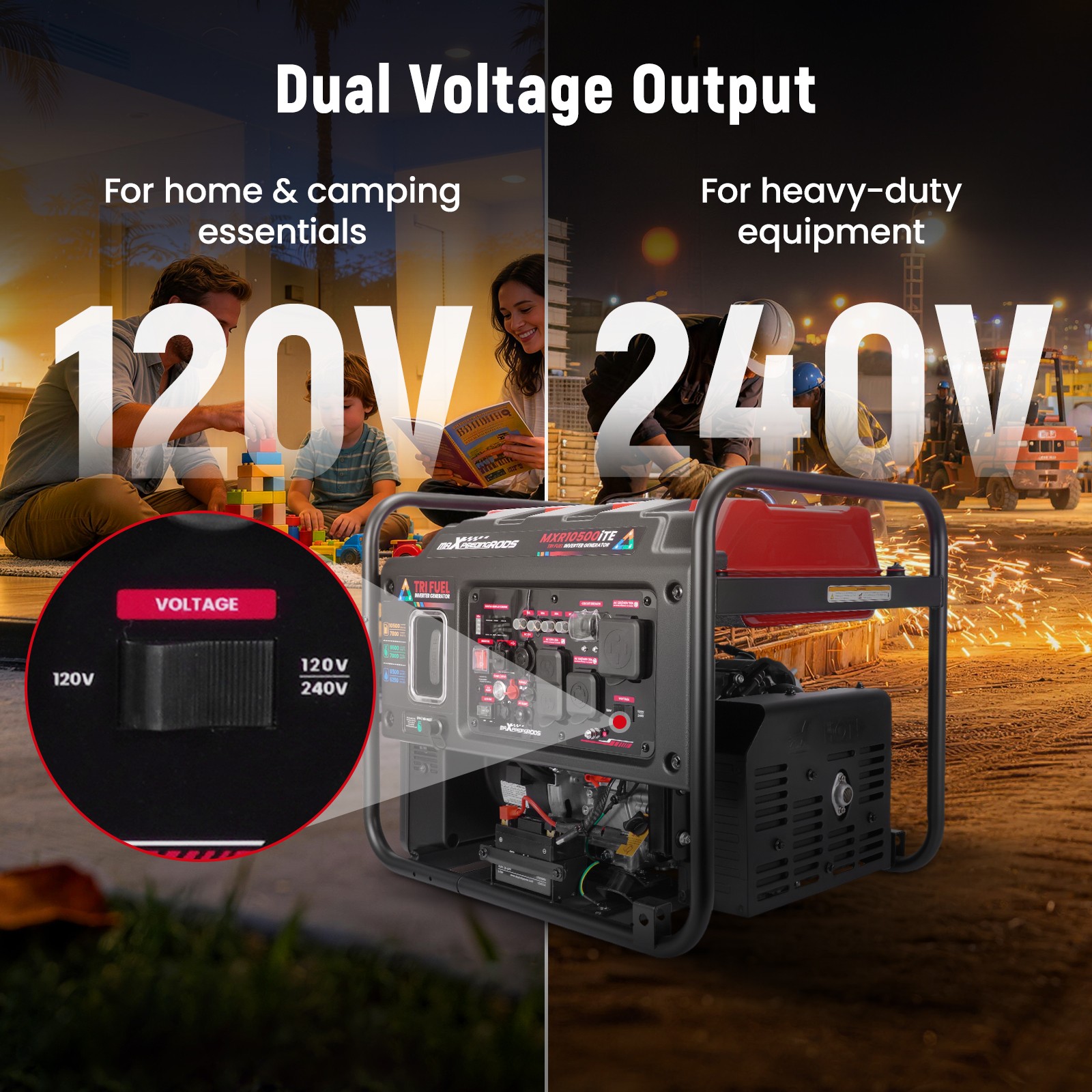 10500W Portable Inverter Generator Dual Voltage Tri-Fuel for Camping Refurbished