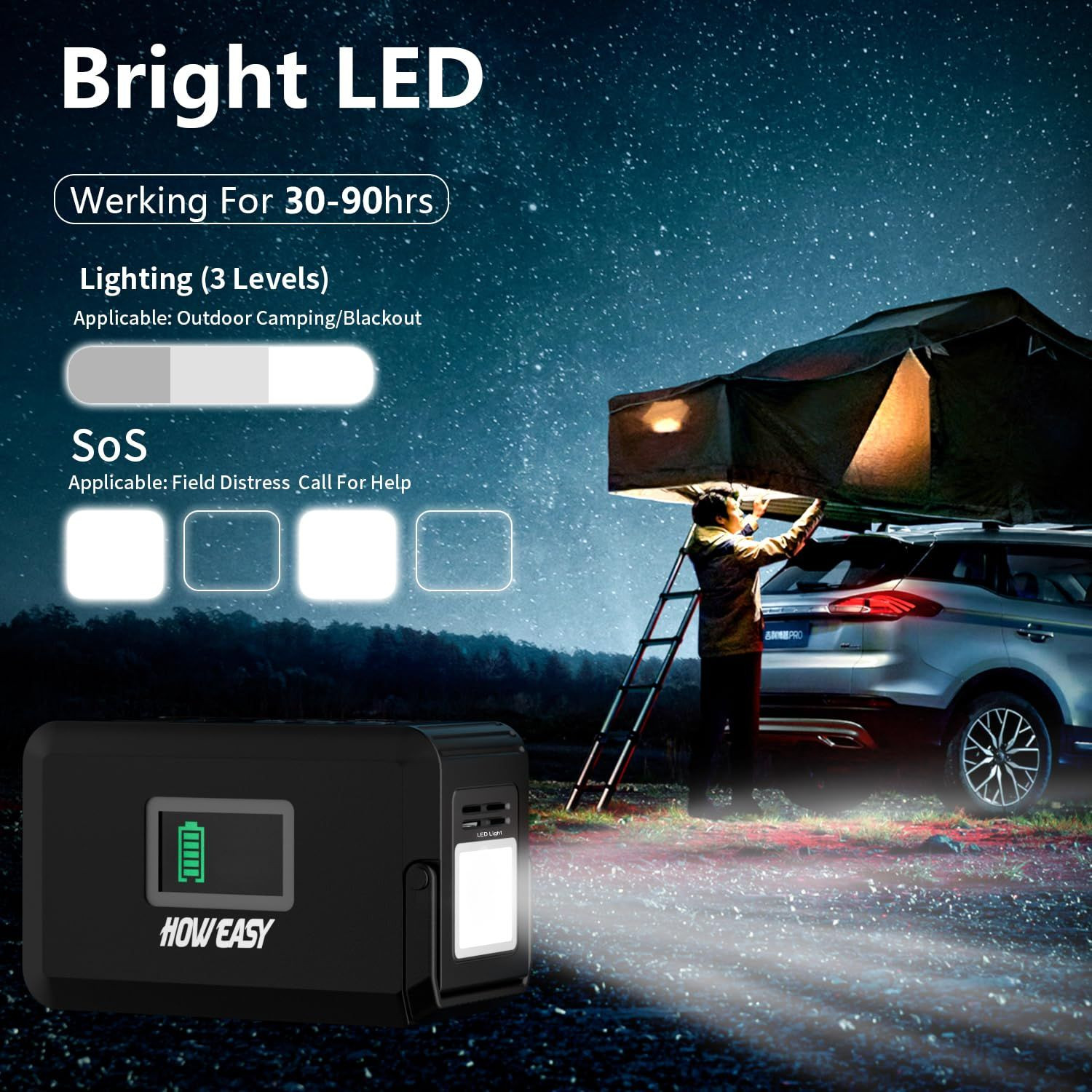 HOWEASY Portable Power Station 120W, 24000mAh Camping Solar Generator Black