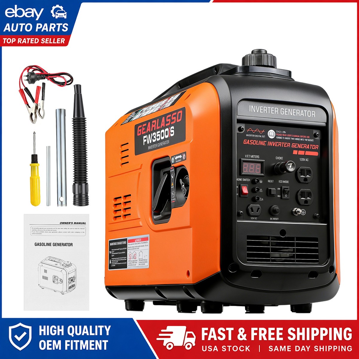 5000W Portable Inverter Generator Gas Powered Quiet for Home Backup Lightweight