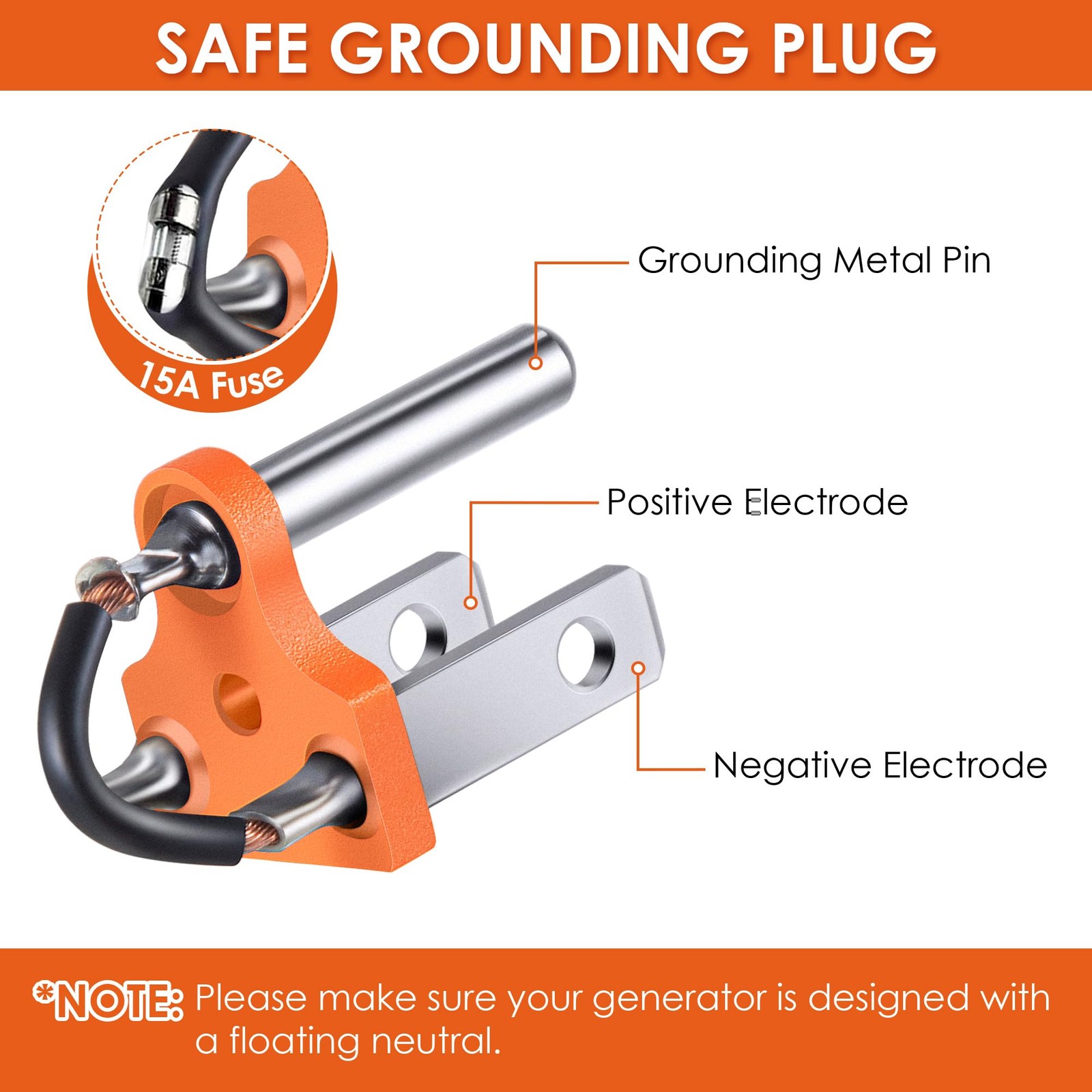 Dreyoo Neutral Ground Bonding Plug for Portable Inverter Generator Orange