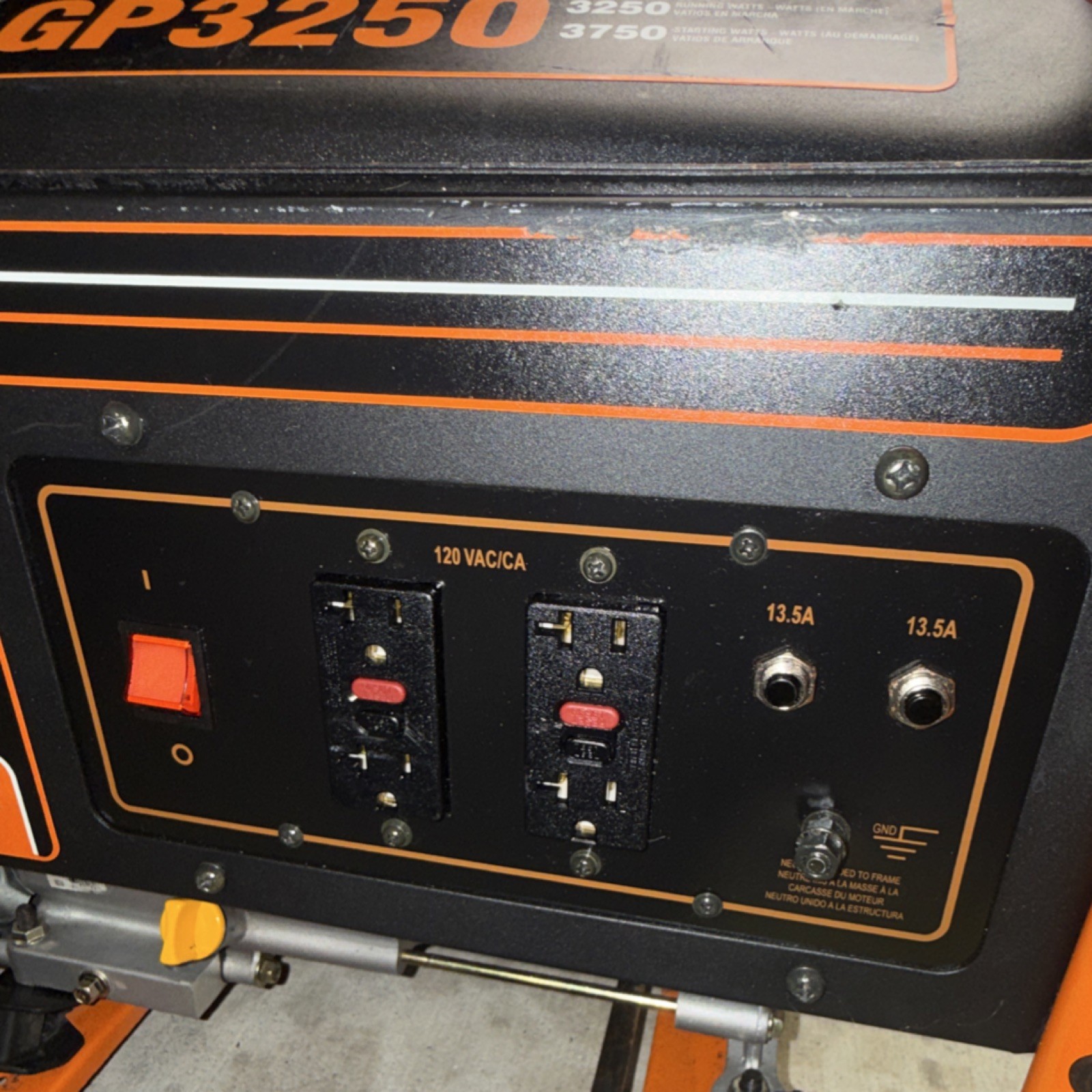 Generac GP3250 Portable Gasoline Generator 3250W 3750W Home Backup 4x120V